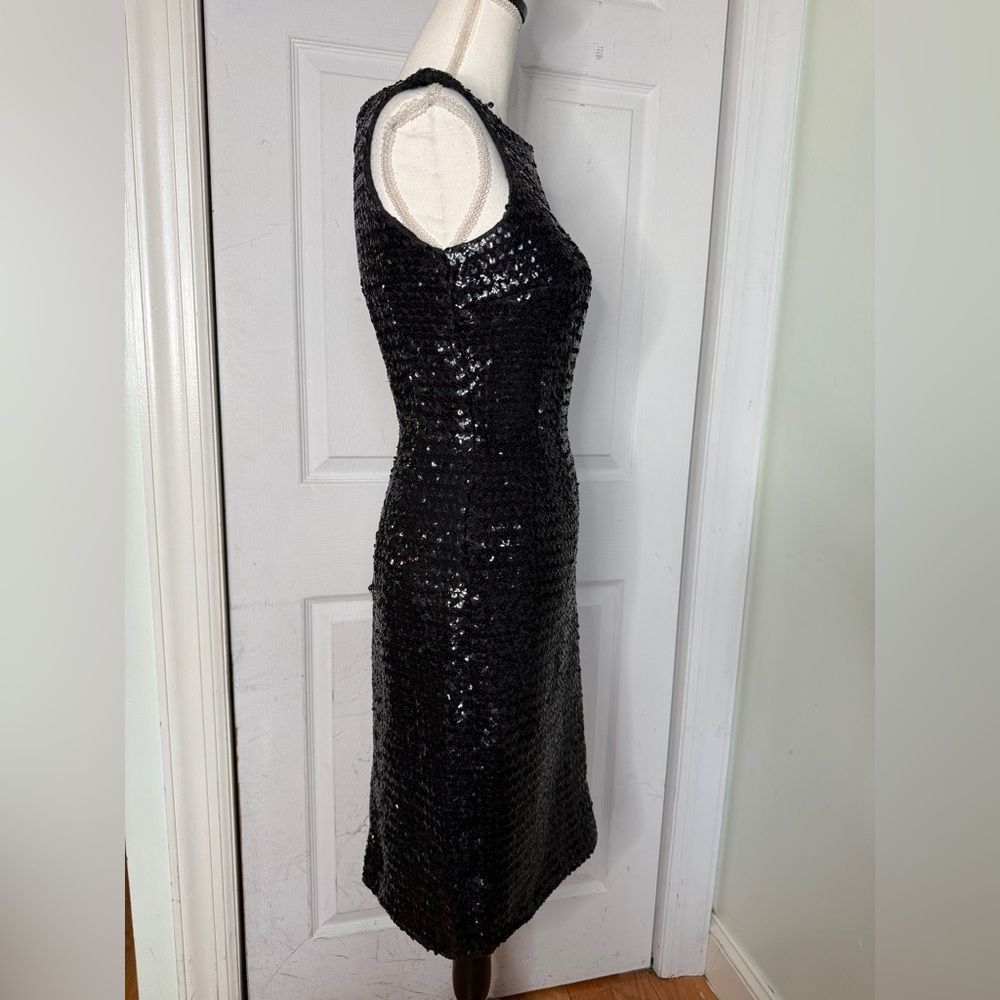 1960s/50s Marilyn Monroe Style Sequin Structured Black Sheath Evening Dress - Picture 4 of 11